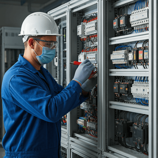 Professional electrician working on electrical panel
